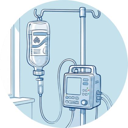 Ernährungspumpe mit Sondennahrung zur enteralen Ernährung eines Patienten.