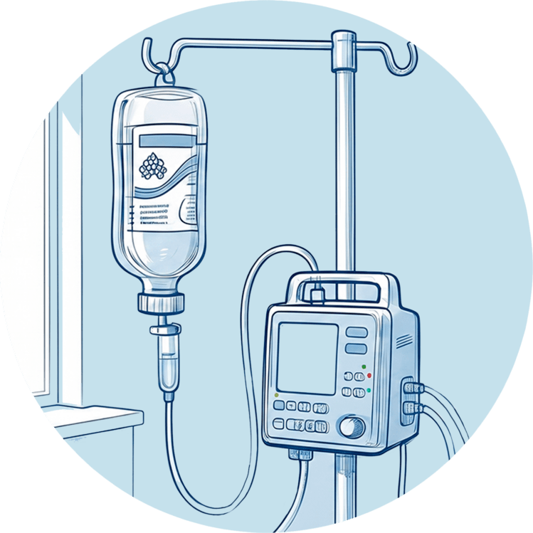 Ernährungspumpe mit Sondennahrung zur enteralen Ernährung eines Patienten.