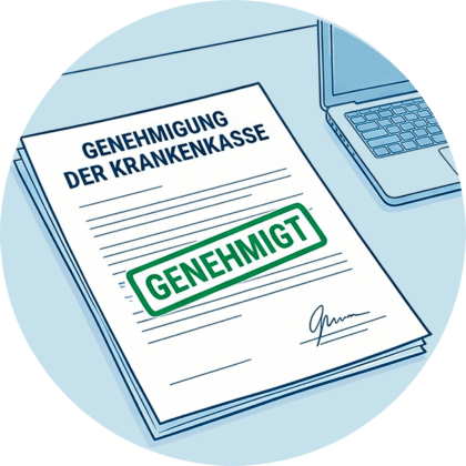 Genehmigter Antrag der Krankenkasse für Intensivpflege mit grünem Stempel GENEHMIGT.